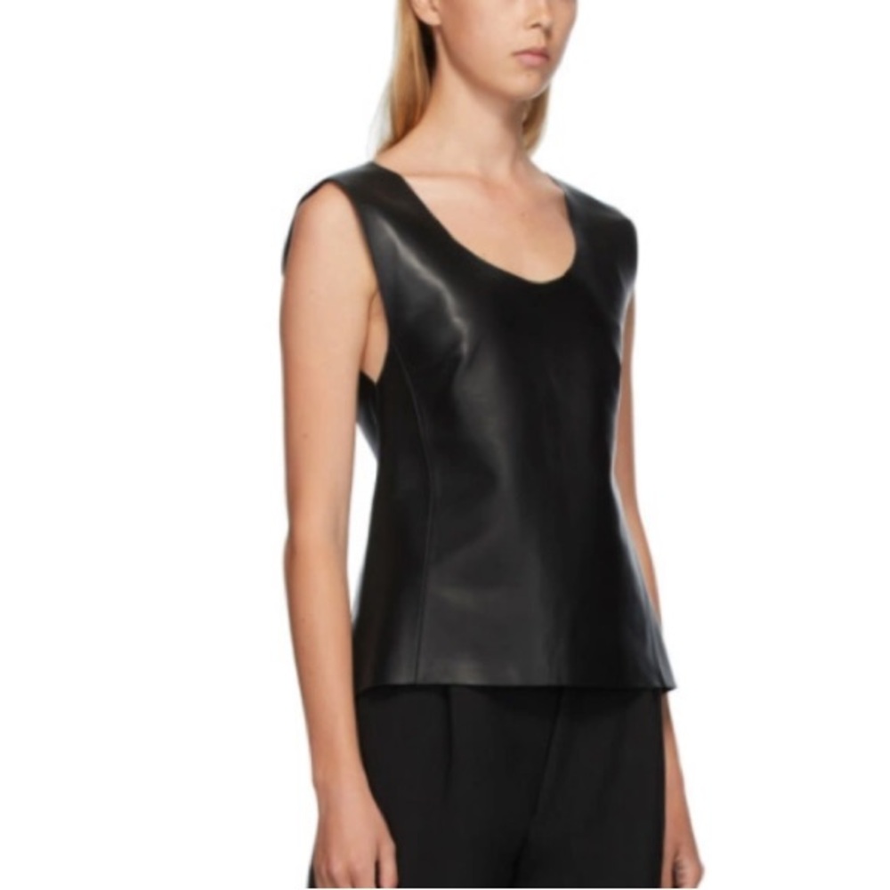 NWT TOTEME Bergera Lambskin Leather Black Sleeveless Tank Top XXS